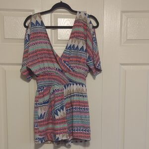 Ark & Co Printed V‑Neck Boho Romper/Like New